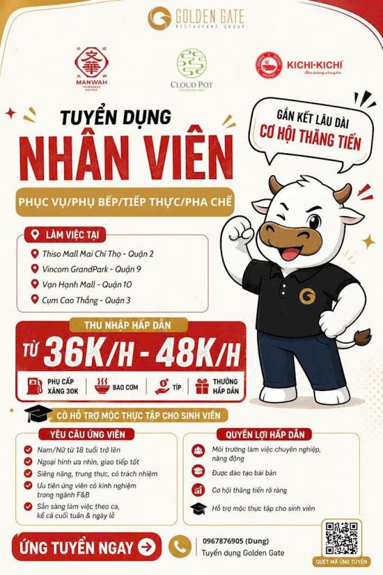 🌟CHUỖI NHÀ HÀNG MANWAH, KICHI KICHI, GOGI HOUSE, CLOUDPOT, DAO NIU GUO… TUYỂN DỤNG CÁC VỊ TRÍ🌟